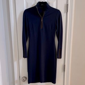 J. McLaughlin Midnight Long Sleeve Dress w/ Brown Faux Suede Zippers